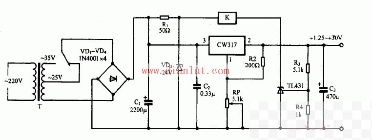 TL431制作的自适应可调稳压电源电路