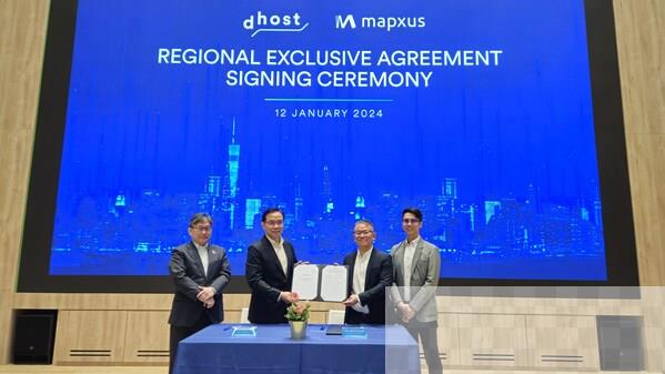 Left: Imaizumi Fumitoshi, CEO of EXEO Global, Chong Min, COO of dhost Global Inc (Branch Office), Dr John Chan, CEO of Mapxus Technology and Mr Ocean Ng, COO of Mapxus Technology